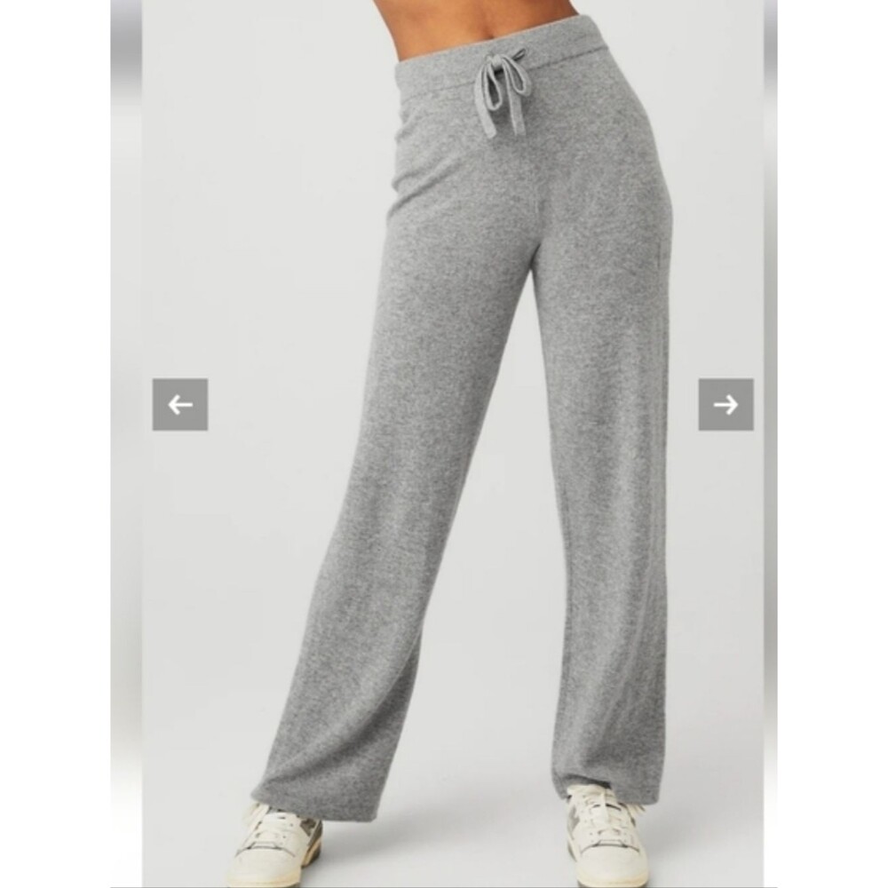 Alo Yoga Jet Setter Cashmere Wide Leg Straight Knit Grey Sweatpants Size XS